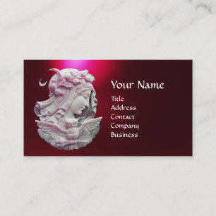 ANTIQUE CAMEO,MOON LADY OF NIGHT WITH OWL MONOGRAM BUSINESS CARD