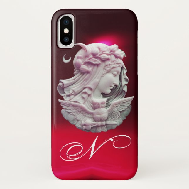 ANTIQUE CAMEO,MOON LADY OF NIGHT WITH OWL MONOGRAM Case-Mate iPhone CASE (Back)