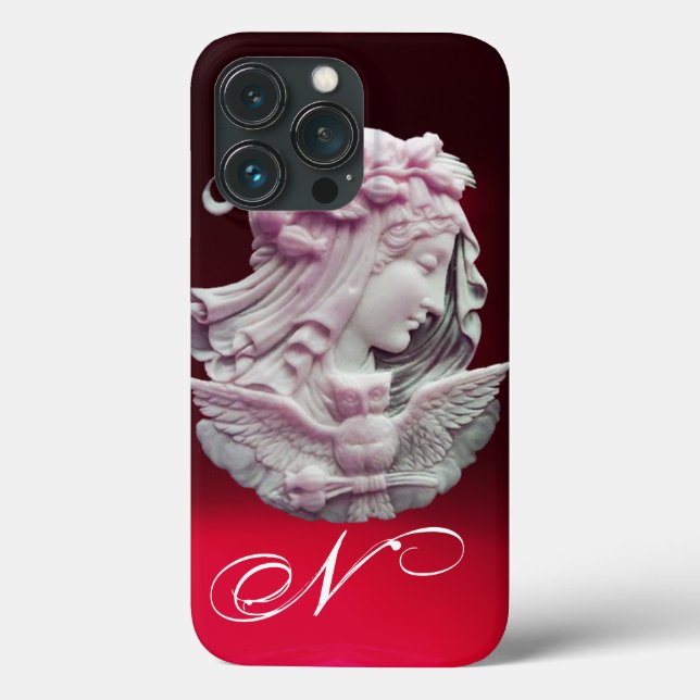 ANTIQUE CAMEO,MOON LADY OF NIGHT WITH OWL MONOGRAM Case-Mate iPhone CASE (Back)