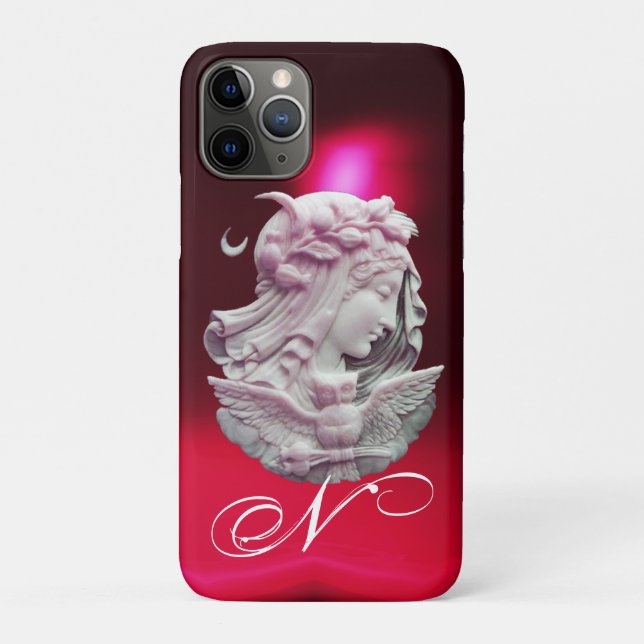 ANTIQUE CAMEO,MOON LADY OF NIGHT WITH OWL MONOGRAM Case-Mate iPhone CASE (Back)