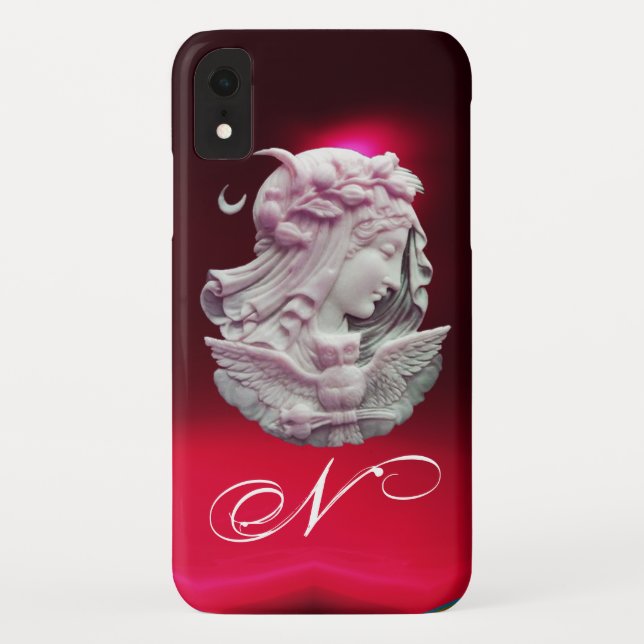 ANTIQUE CAMEO,MOON LADY OF NIGHT WITH OWL MONOGRAM Case-Mate iPhone CASE (Back)