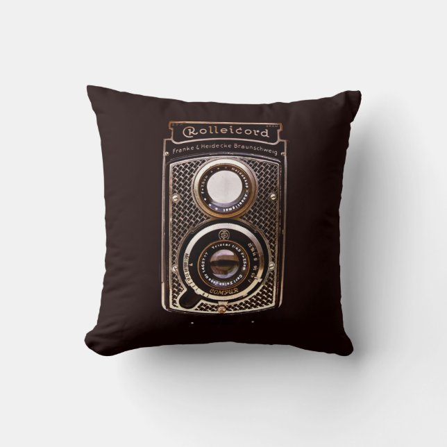 Antique camera rolleicord art deco throw pillow (Front)