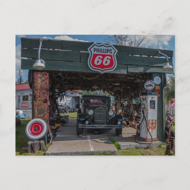 Antique Car and Pump Postcard (Front)