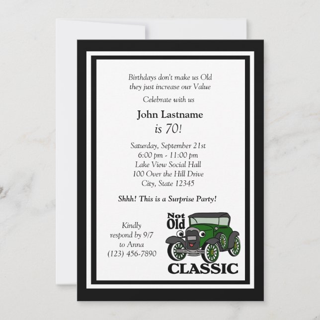 Antique Car Birthday Invite (Front)