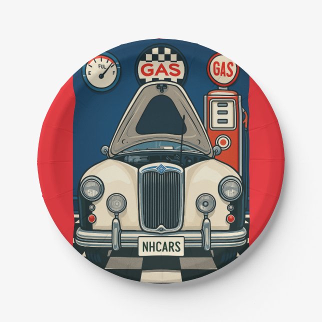 Antique Car Illustration  Paper Plate (Front)