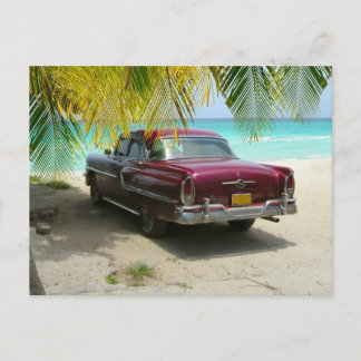 Antique car in Cuba beach Postcard