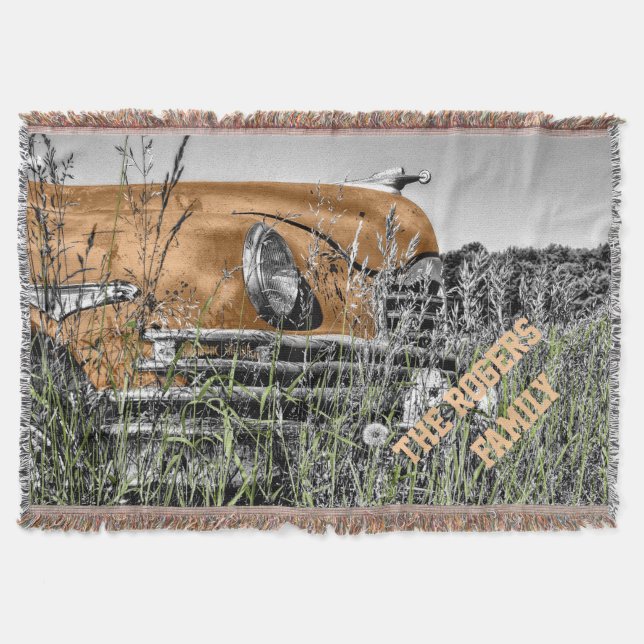 Antique Car Personalized Throw Blanket (Front)