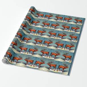 antique caribou print wrapping paper