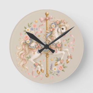 Antique Carousel Horse Cottagecore Gift Round Clock