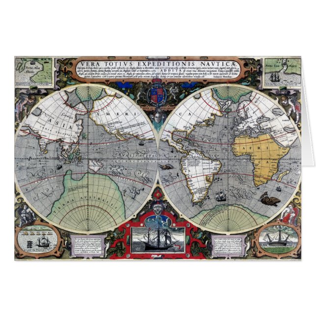 Antique carte de l'ancien monde 1595 Restauré (Devant horizontal)