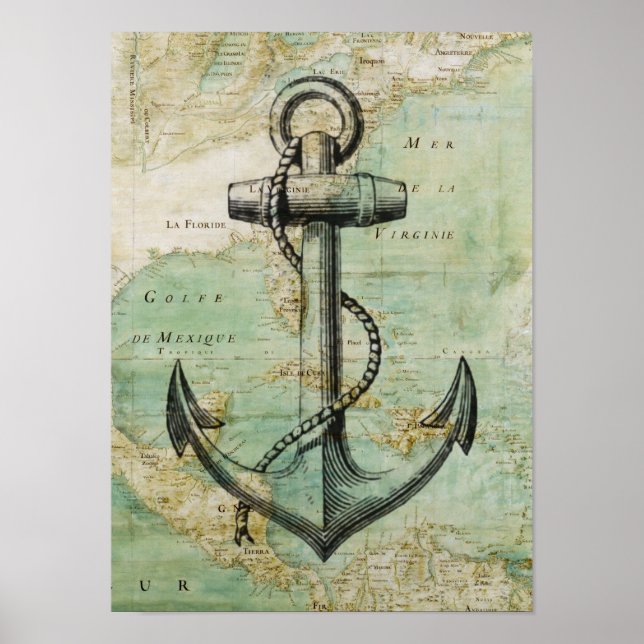 Antique carte nautique et affiche d'Ancres (Devant)