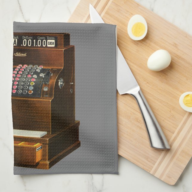 Antique Cash Register, Vintage Retail Business Kitchen Towel (Quarter Fold)
