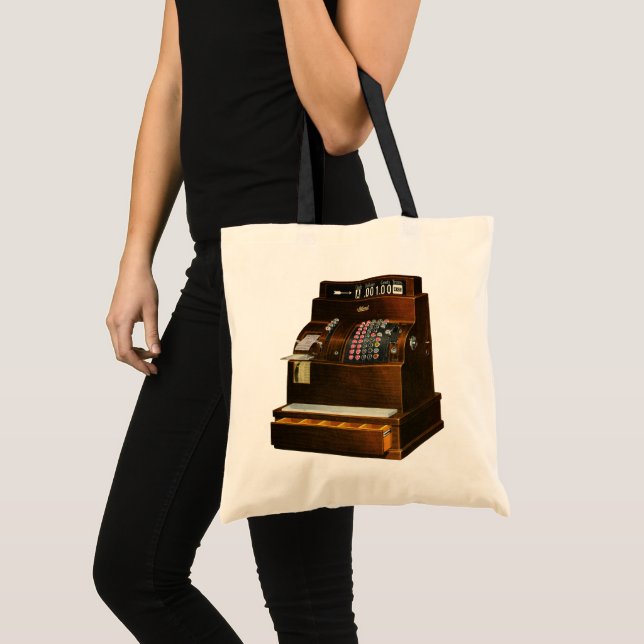 Antique Cash Register, Vintage Retail Business Tote Bag (Front (Product))