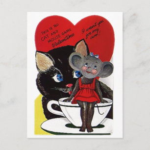 Antique Cat & Mouse Game Valentine's Day PC Postcard