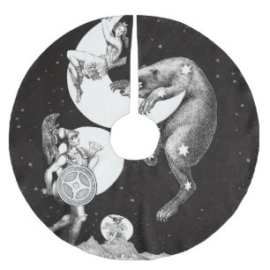 Antique Celestial Moon Goddess & Ursa Major Bear Brushed Polyester Tree Skirt