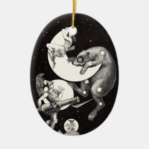 Antique Celestial Moon Goddess & Ursa Major Bear Ceramic Ornament