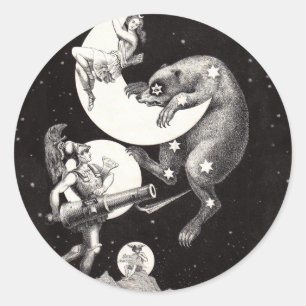 Antique Celestial Moon Goddess & Ursa Major Bear Classic Round Sticker