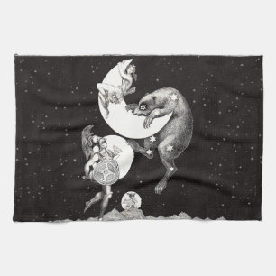 Antique Celestial Moon Goddess & Ursa Major Bear Kitchen Towel