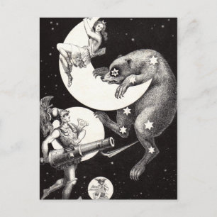 Antique Celestial Moon Goddess & Ursa Major Bear Postcard