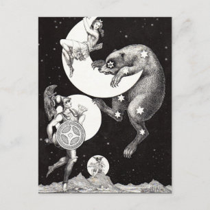 Antique Celestial Moon Goddess & Ursa Major Bear Postcard