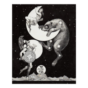 Antique Celestial Moon Goddess & Ursa Major Bear Poster