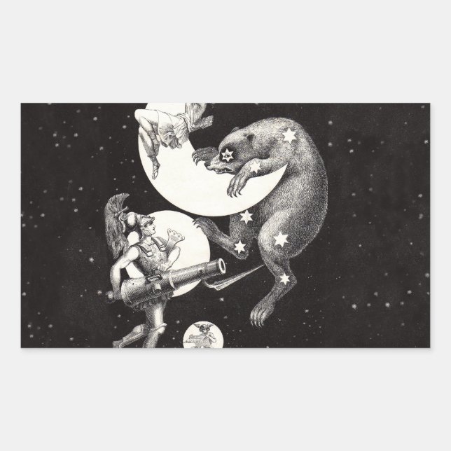 Antique Celestial Moon Goddess & Ursa Major Bear Sticker (Front)