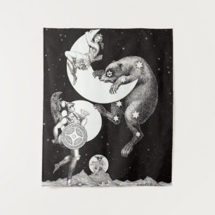 Antique Celestial Moon Goddess & Ursa Major Bear Tapestry