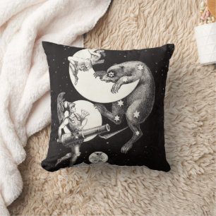 Antique Celestial Moon Goddess & Ursa Major Bear Throw Pillow