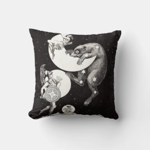 Antique Celestial Moon Goddess & Ursa Major Bear Throw Pillow