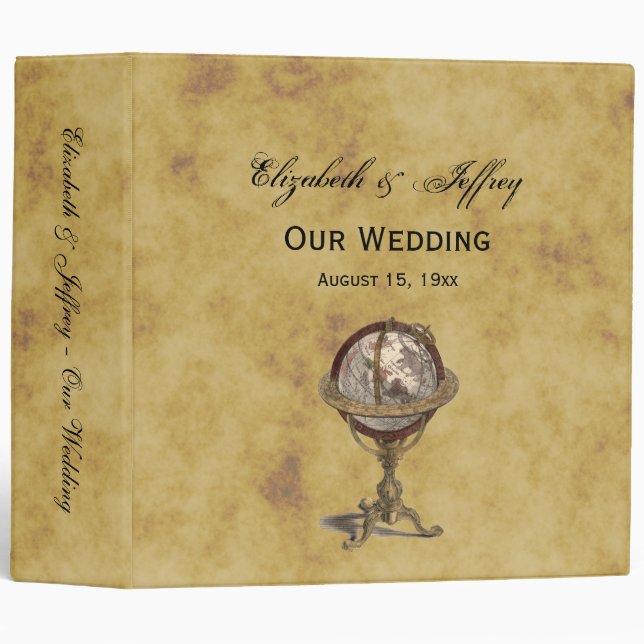 Antique Celestl Globe Distressed BG Wedding Binder (Front/Spine)