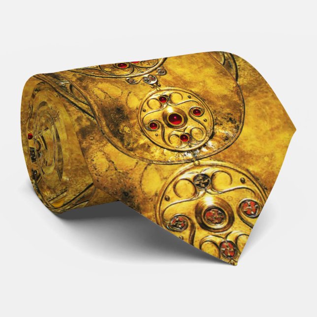 ANTIQUE CELTIC WARRIOR SHIELD WITH RUBY GEM STONES TIE (Rolled)