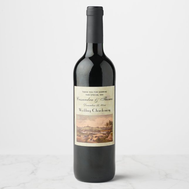 Antique Central Park #1, Distressed BG #3 Wine Label (Front)