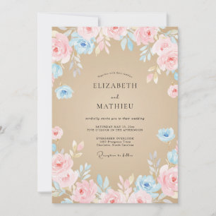 Antique Champagne Azure Peony Wedding Invitation