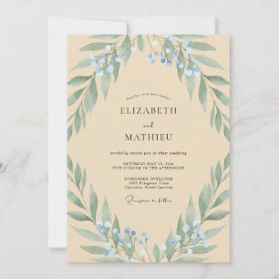 Antique Champagne Olive Leaf Wedding Invitation