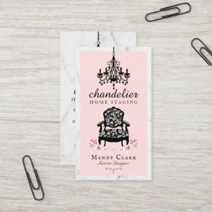 Antique Chandelier & Floral Victorian Chair Marble Business Card