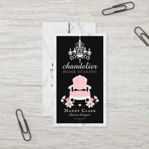 Antique Chandelier & Floral Victorian Chair Marble Business Card