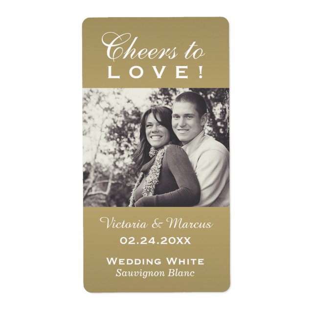 Antique Cheers to Love Wedding Photo Wine Bottle (Front)