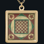 Antique Chequerboard by Ethan Harper Gold Plated Necklace<br><div class="desc">A chequerboard that also serves as art? Double the pleasure! This antique board was created by Ethan Harper. Hang it on your wall,  or call a friend and start a game of checkers!</div>
