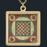 Antique Chequerboard by Ethan Harper Gold Plated Necklace<br><div class="desc">A chequerboard that also serves as art? Double the pleasure! This antique board was created by Ethan Harper. Hang it on your wall,  or call a friend and start a game of checkers!</div>