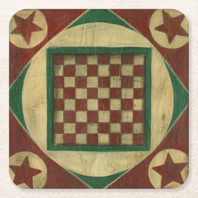 Antique Chequerboard by Ethan Harper Square Paper Coaster (Front)