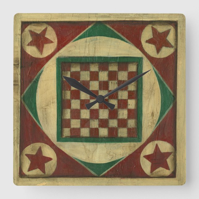 Antique Chequerboard by Ethan Harper Square Wall Clock (Front)