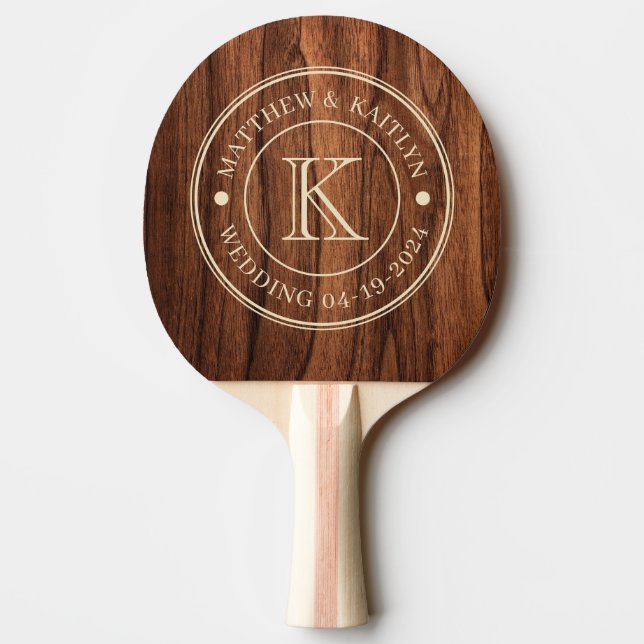 Antique Cherry Wood Wedding Monogram Ping Pong Paddle (Back)