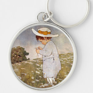 Antique Child Picking Daisies Bessie Pease Gutmann Keychain