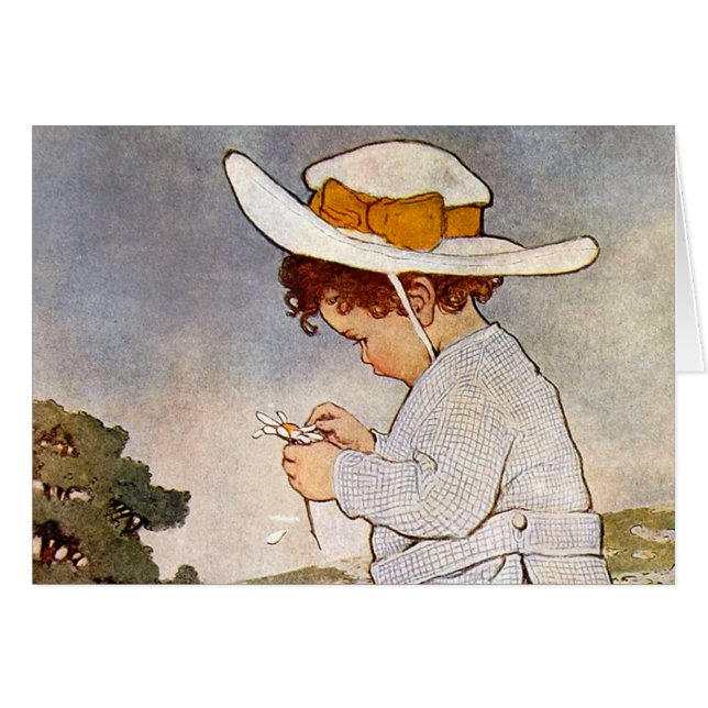 Antique Child Picking Daisies Flowers (Front Horizontal)