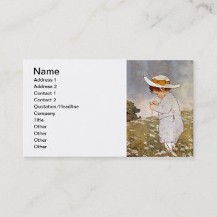 Antique Child Picking Daisies Flowers Business Card