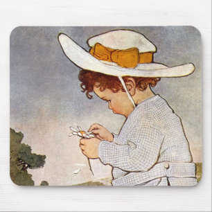 Antique Child Picking Daisies Flowers Mouse Pad