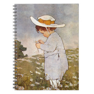 Antique Child Picking Daisies Flowers Notebook