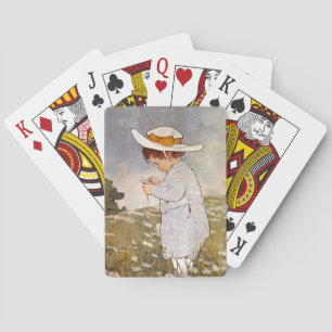 Antique Child Picking Daisies Flowers Playing Cards