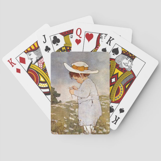 Antique Child Picking Daisies Flowers Playing Cards (Back)