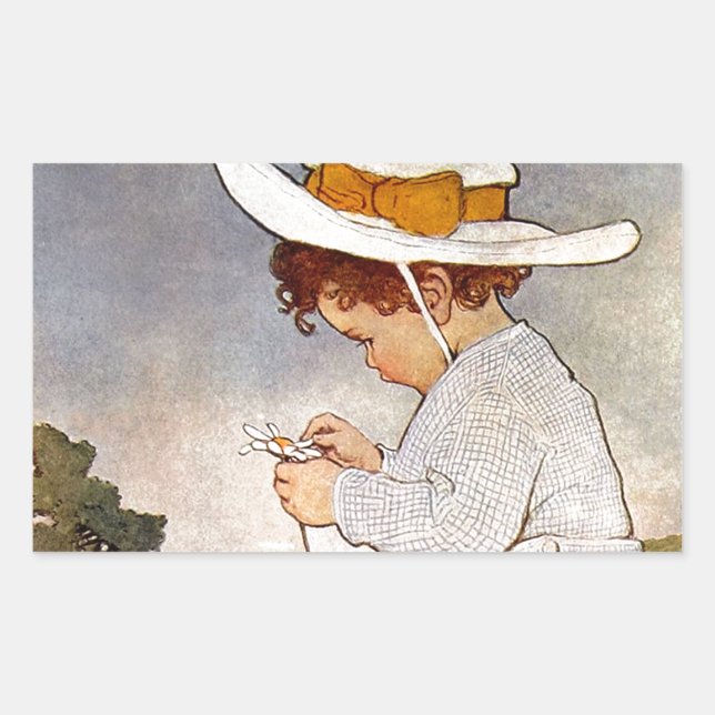 Antique Child Picking Daisies Flowers Sticker (Front)